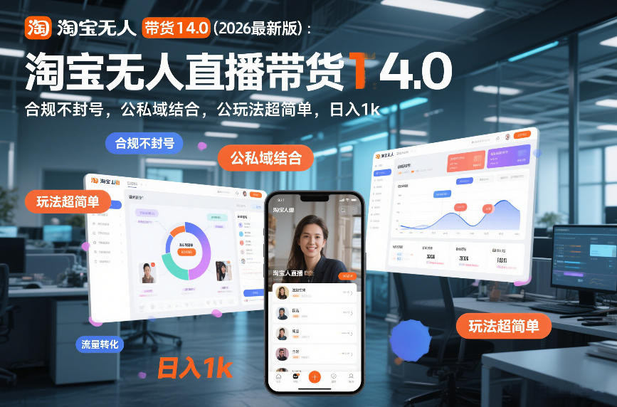 淘宝无人直播带货14.0(2026最新版)：合规不封号，公私域结合，玩法超简单，日入1k+【揭秘】-网创星球