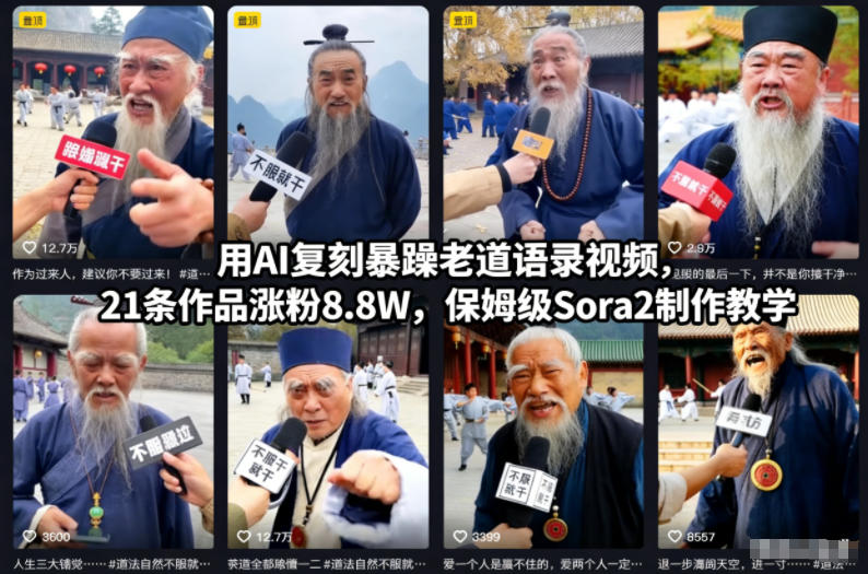 用AI复刻暴躁老道语录视频，21条作品涨粉8.8W，保姆级Sora2制作教学-网创星球
