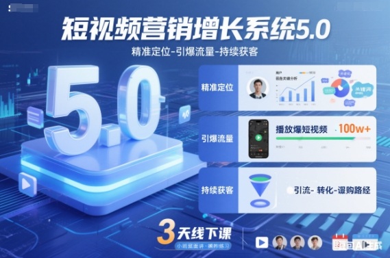 短视频营销增长系统5.0，精准定位-引爆流量-持续获客，3天线下课(音频+图片)-网创星球