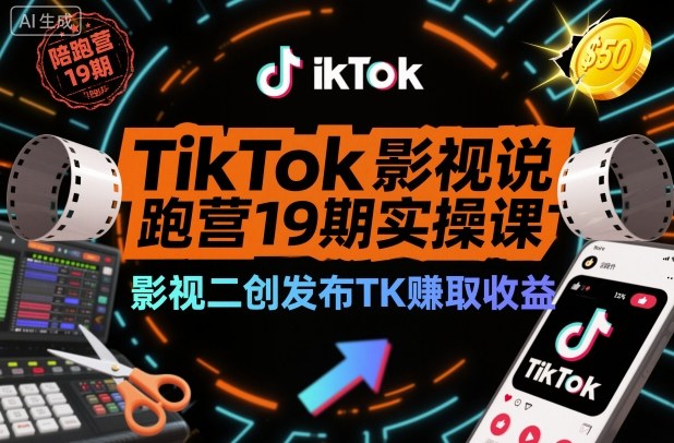 TikTok影视解说陪跑营19期实操课，影视二创发布TK賺取收益，万播收益50美金(更新)-网创星球