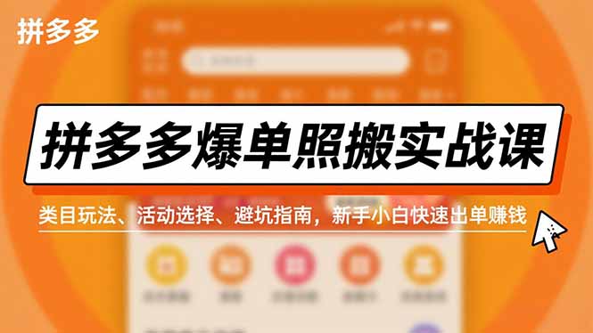 拼多多爆单照搬实战课，类目玩法、活动选择、避坑指南，新手小白快速出单赚钱-网创星球