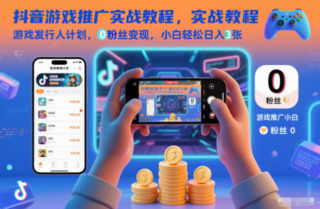抖音游戏推广实战教程，游戏发行人计划，0粉丝变现，小白轻松日入3张-网创星球