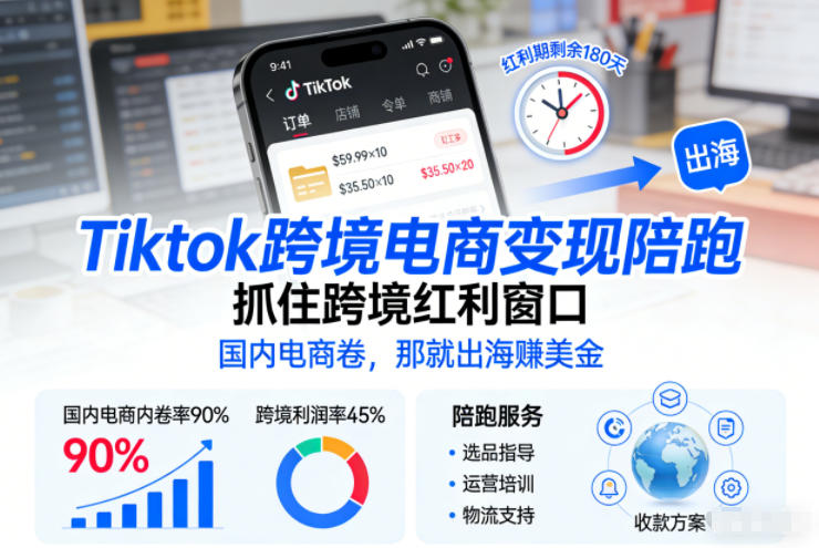 Tiktok跨境电商变现陪跑，抓住跨境红利窗口，国内电商卷，那就出海賺美金-网创星球