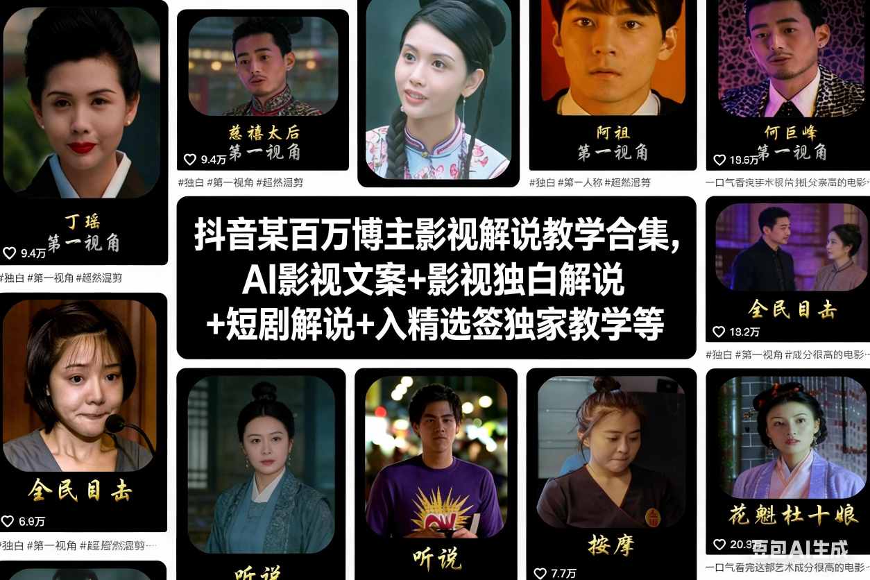 抖音某百万博主影视解说教学合集，AI影视文案+影视独白解说+短剧解说+入精选签独家教学等-网创星球