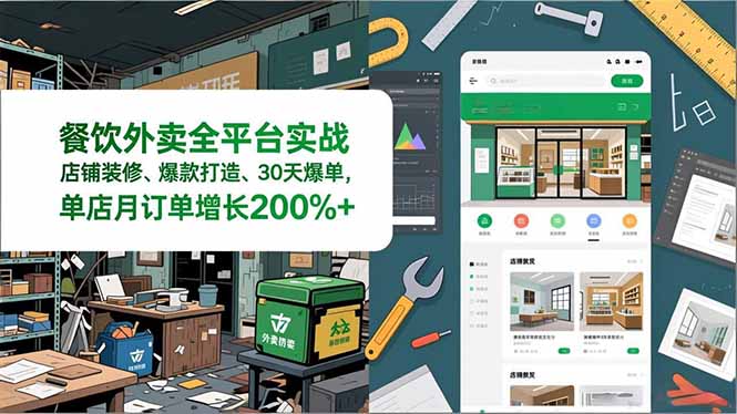 餐饮外卖全平台实战，店铺装修、爆款打造、30天爆单，手把手教学，单店月订单增长200%+-网创星球