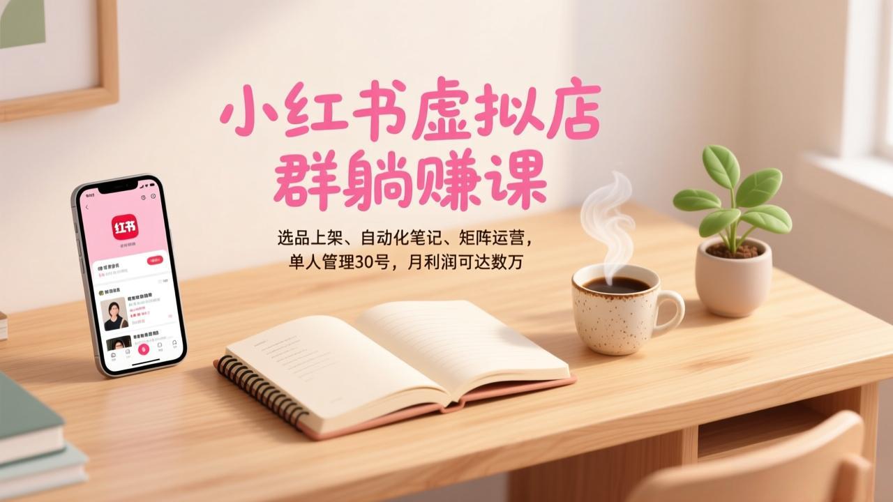 小红书虚拟店群躺赚课，选品上架、自动化笔记、矩阵运营，单人管理30号，月利润可达数万-网创星球