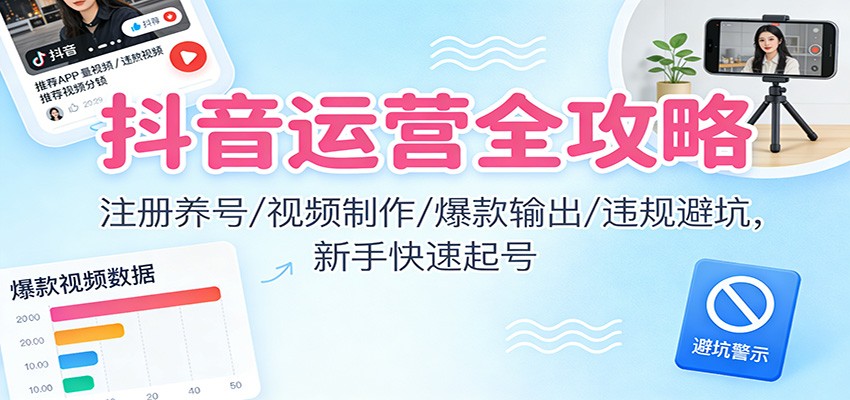 抖音运营全攻略：注册养号/视频制作/爆款输出/违规避坑，新手快速起号-网创星球