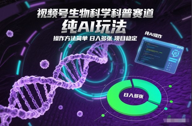 视频号生物科学科普赛道，纯AI玩法，操作方法简单，日入多张，项目稳定-网创星球