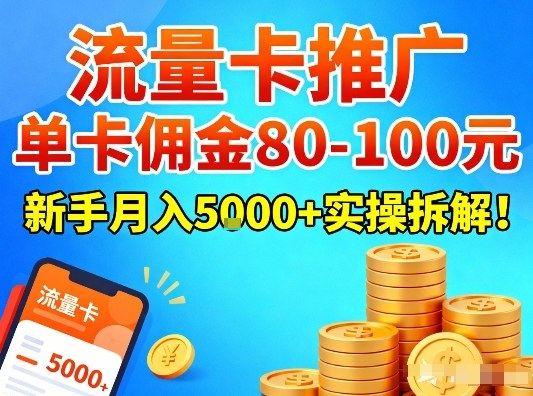 流量卡推广，单卡佣金80-100，新手月入5k+实操拆解！-网创星球