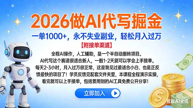 2026做AI代写掘金，一单1000+，永不失业副业，轻松月入过万-网创星球