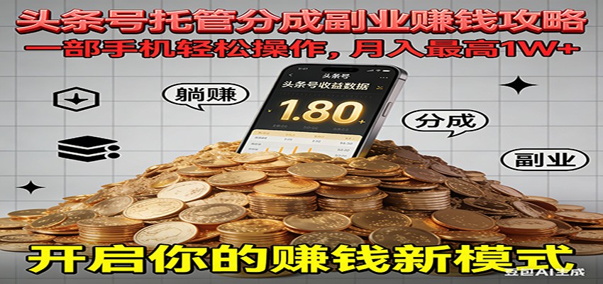 全程托管今日头条，一部手机就可以开干，最高躺赚1W+-网创星球