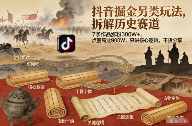 抖音掘金另类玩法，拆解历史赛道，7条作品涨粉300W+，点赞量高达900W，只讲核心逻辑，干货分享-网创星球