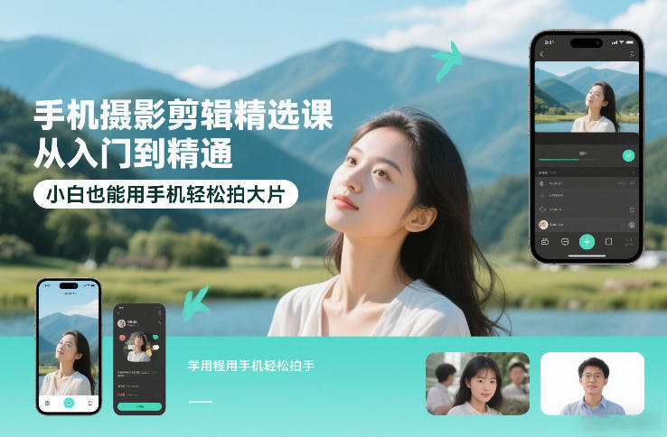 手机摄影剪辑精选课，从入门到精通，小白也能用手机轻松拍大片-网创星球