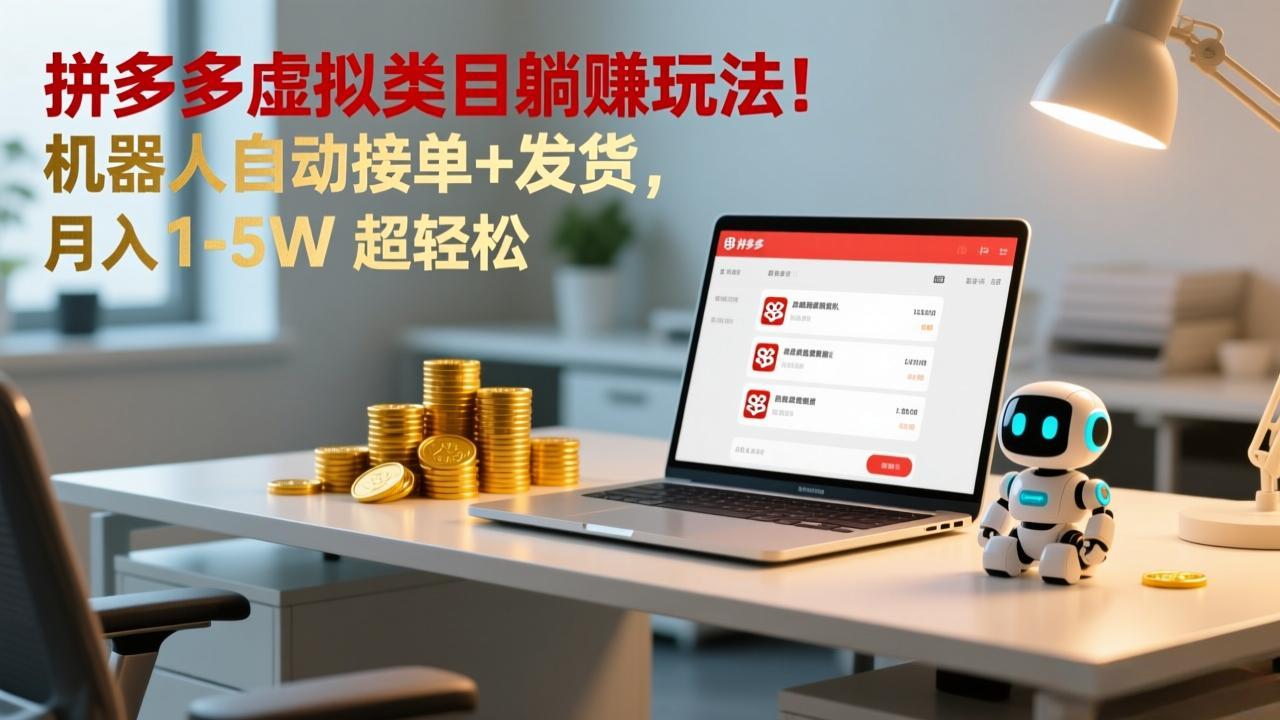 多多虚拟类目躺赚玩法！机器人自动接单+发货，月入 1-5W 超轻松-网创星球