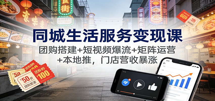 同城生活服务变现课：团购搭建+短视频爆流+矩阵运营+本地推，门店营收暴涨-网创星球