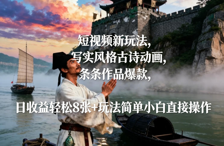 短视频新玩法，写实风格古诗动画，条条作品爆款，日收益轻松8张+玩法简单小白直接操作-网创星球