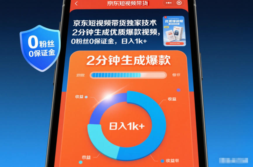 京东短视频带货独家技术，2分钟生成一条优质爆款视频，0粉丝0保证金，日入1k+【揭秘】-网创星球