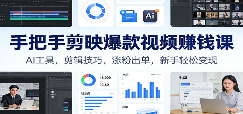 手把手剪映爆款视频赚钱课：AI工具，剪辑技巧，涨粉出单，新手轻松变现-网创星球