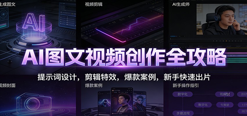 AI图文视频创作全攻略：提示词设计，剪辑特效，爆款案例，新手快速出片-网创星球