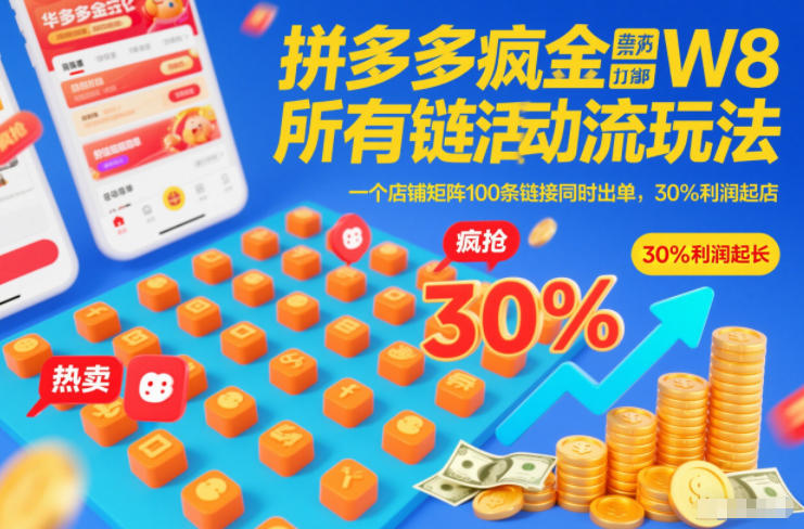 拼多多疯狂活动流玩法，所有链接全部打标，一个店铺矩阵100条链接同时出单，30%利润起店-网创星球