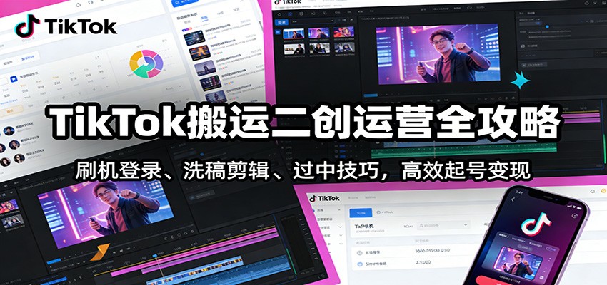 TikTok搬运二创运营全攻略：刷机登录、洗稿剪辑 、过中技巧，高效起号变现-网创星球