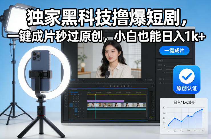 独家黑科技撸爆短剧，一键成片秒过原创，小白也能日入1k+【揭秘】-网创星球