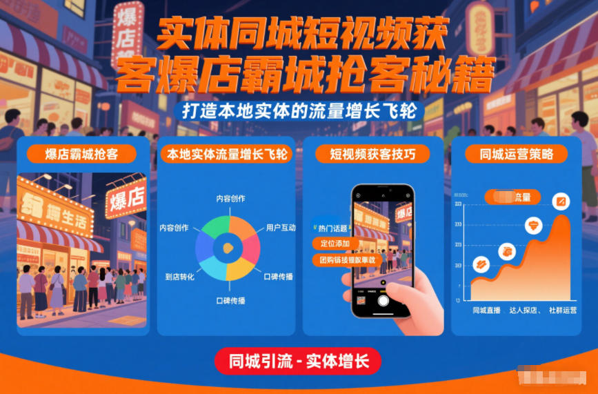 实体同城短视频获客爆店霸城抢客秘籍，打造本地实体的流量增长飞轮-网创星球