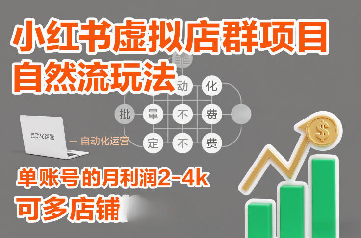 小红书虚拟店群项目，自然流玩法，批量自动化，稳定不费号，单账号的月利润2-4k，可多店矩阵-网创星球