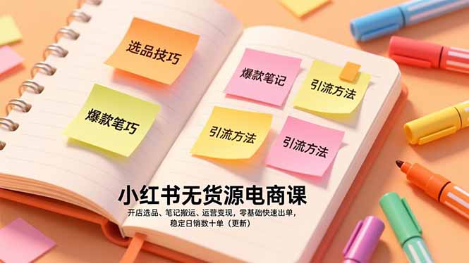 小红书无货源电商课，开店选品、笔记搬运、运营变现，零基础快速出单，稳定日销数十单(更新-网创星球