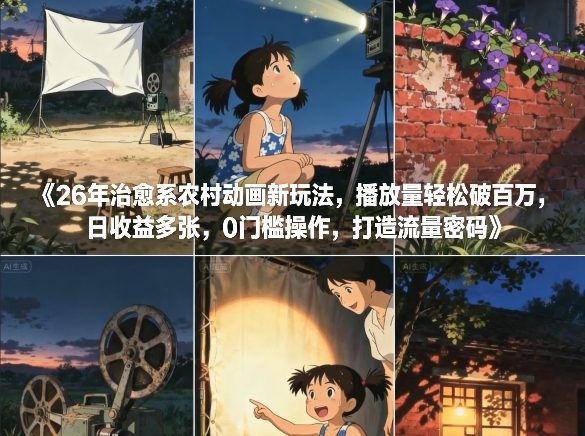 26年治愈系农村动画新玩法，播放量轻松破百万，日收益多张，0门槛操作，打造流量密码-网创星球